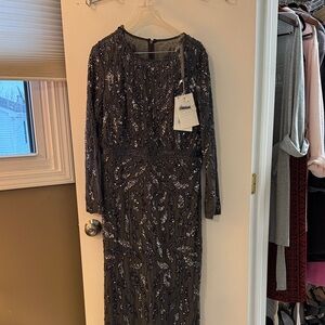 Mac Duggal Sequin Long Sleeve Dress in Gray